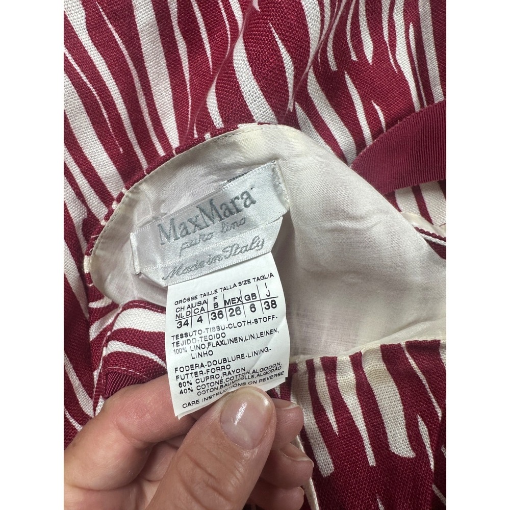 Max Mara Linen Red White Zebra Print Linen Sheath Dress Made in Italy Size 6 - Picture 8 of 8